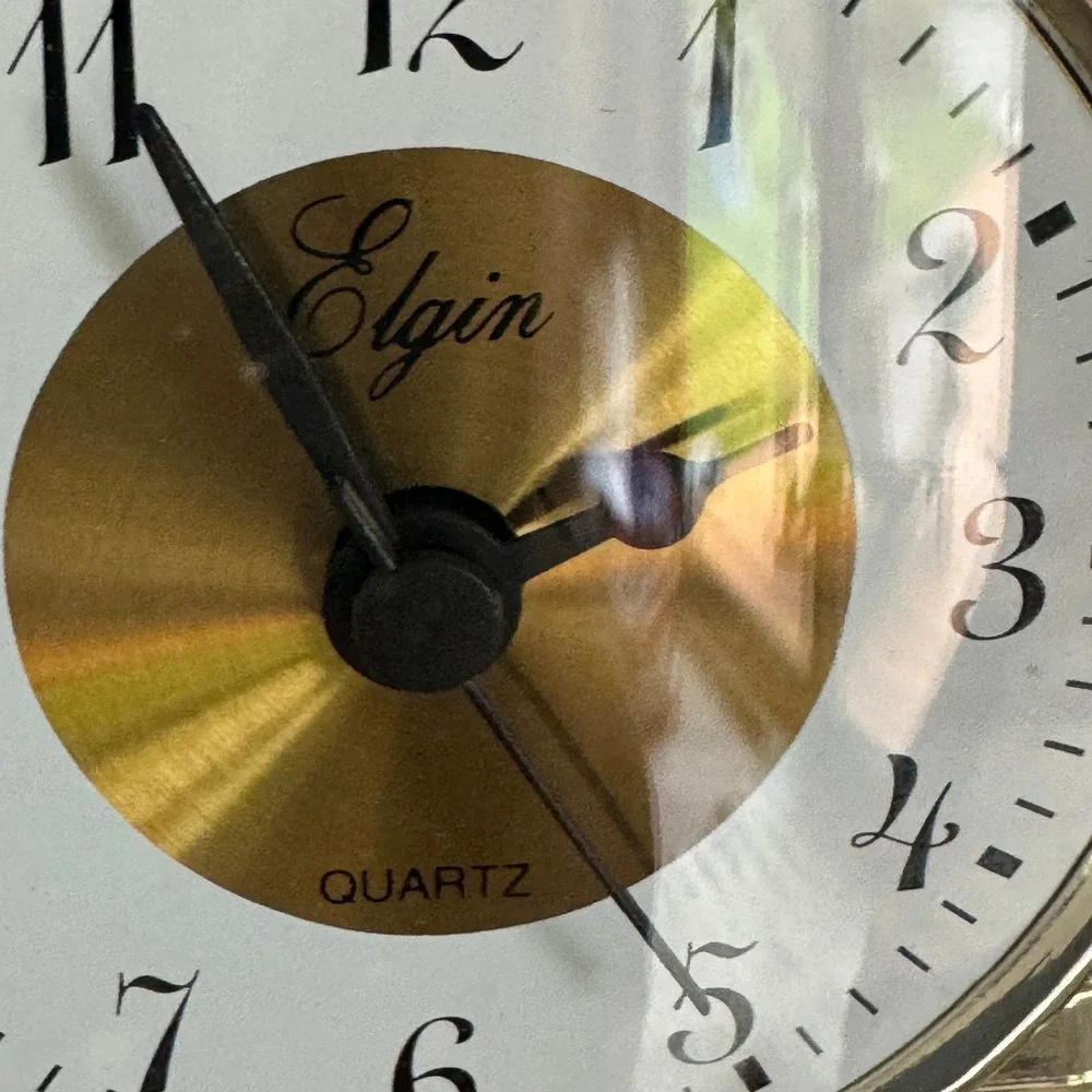 Elgin Quartz Anniversary Dome Clock Gold Tone Rotating Pendulum Decorative